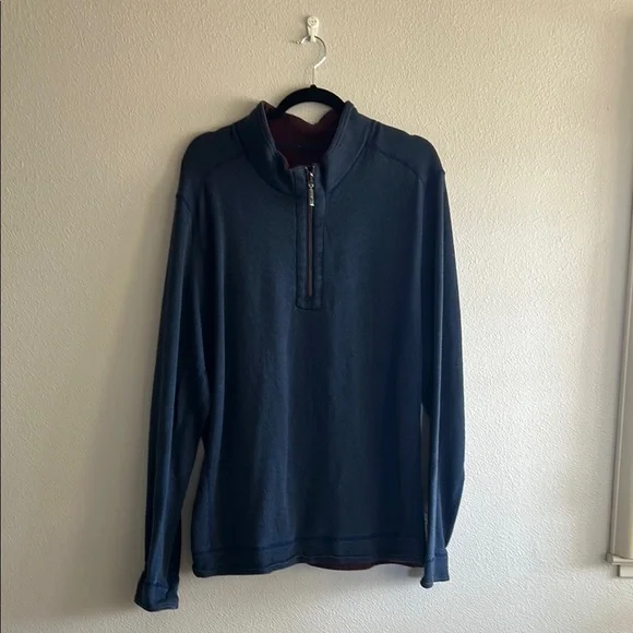 Tommy Bahama Flipshore Half-Zip Reversible Sweatshirt Navy/Burgundy - Picture 2 of 11